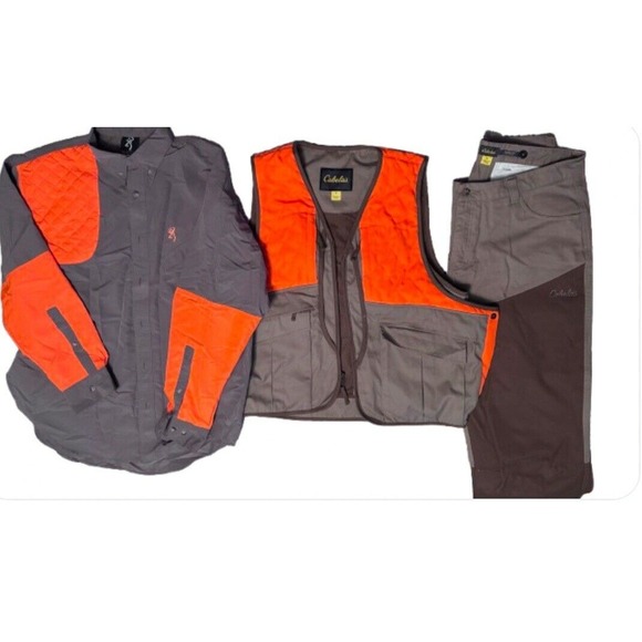 Mens Hunting Set. Cabela's New Vest M Browning Shirt L Cabela's bush pants36 - Picture 1 of 4